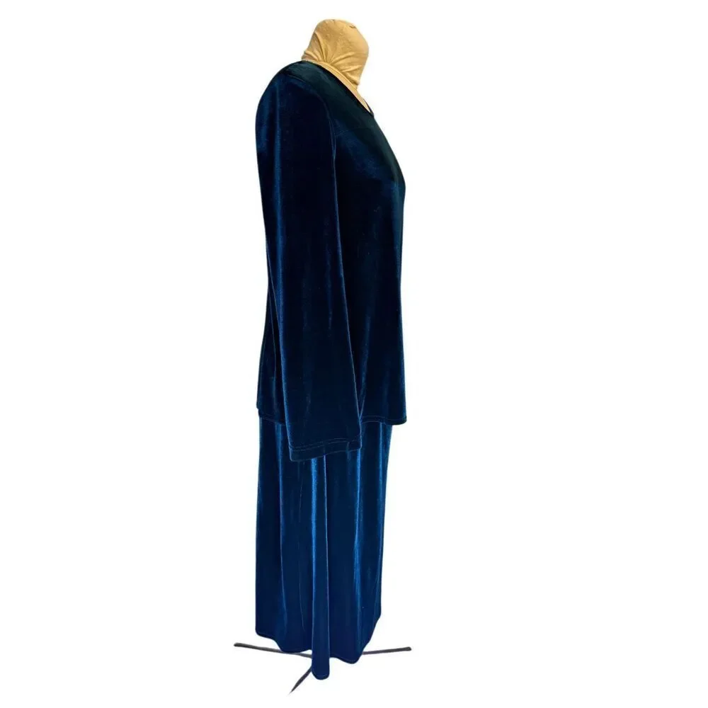 K Studio Velvet Tunic & Skirt Set Sz. 14 Teal Flattering Confortable